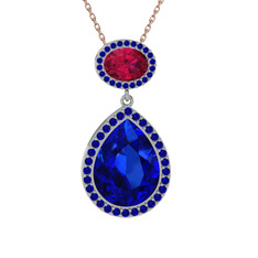 Lupine Kolye - Lab safir ve rodolit garnet 18 ayar beyaz altın kolye (40 cm rose altın rolo zincir) #1of0vuk