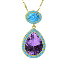 Lupine Kolye - Ametist ve akuamarin 925 ayar altın kaplama gümüş kolye (40 cm gümüş rolo zincir) #1ohzg6