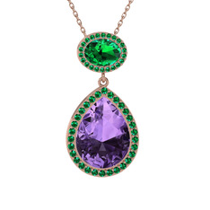 Lupine Kolye - Ametist ve yeşil kuvars 18 ayar rose altın kolye (40 cm gümüş rolo zincir) #1owpxa6