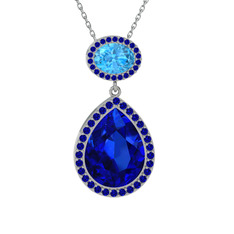 Lupine Kolye - Lab safir ve akuamarin 925 ayar gümüş kolye (40 cm beyaz altın rolo zincir) #1p3stxg