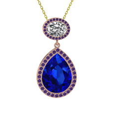 Lupine Kolye - Lab safir, beyaz zirkon ve ametist 925 ayar rose altın kaplama gümüş kolye (40 cm gümüş rolo zincir) #1r9e8gw