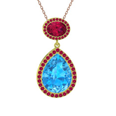 Lupine Kolye - Akuamarin ve rodolit garnet 925 ayar altın kaplama gümüş kolye (40 cm rose altın rolo zincir) #1r9jvn6