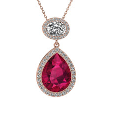 Lupine Kolye - Rodolit garnet ve beyaz zirkon 925 ayar rose altın kaplama gümüş kolye (40 cm rose altın rolo zincir) #1s0py4w