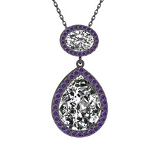 Lupine Kolye - Beyaz zirkon ve ametist 925 ayar siyah rodyum kaplama gümüş kolye (40 cm gümüş rolo zincir) #1s0s8ns