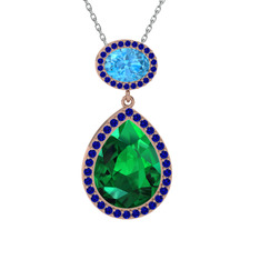 Lupine Kolye - Yeşil kuvars, akuamarin ve lab safir 14 ayar rose altın kolye (40 cm beyaz altın rolo zincir) #1stzluj