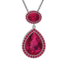 Lupine Kolye - Rodolit garnet 18 ayar beyaz altın kolye (40 cm gümüş rolo zincir) #1t5409z