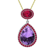Lupine Kolye - Ametist ve rodolit garnet 925 ayar gümüş kolye (40 cm altın rolo zincir) #1t5wvju