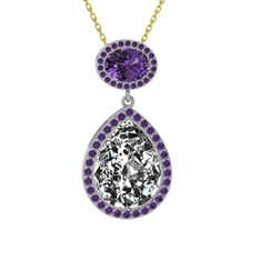 Beyaz zirkon ve ametist 14 ayar beyaz altın kolye (40 cm altın rolo zincir)