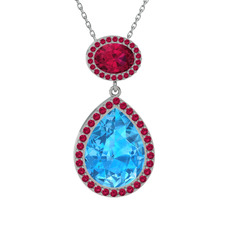 Akuamarin ve rodolit garnet 18 ayar beyaz altın kolye (40 cm beyaz altın rolo zincir)