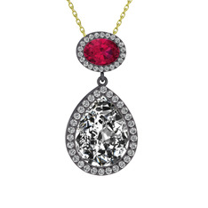 Lupine Kolye - Beyaz zirkon ve rodolit garnet 925 ayar siyah rodyum kaplama gümüş kolye (40 cm altın rolo zincir) #1veyker