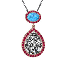 Lupine Kolye - Beyaz zirkon, akuamarin ve rodolit garnet 14 ayar rose altın kolye (40 cm gümüş rolo zincir) #1wreapj