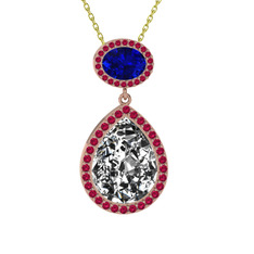 Lupine Kolye - Beyaz zirkon, lab safir ve rodolit garnet 14 ayar rose altın kolye (40 cm altın rolo zincir) #1wymgzi