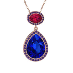 Lab safir, rodolit garnet ve ametist 8 ayar rose altın kolye (40 cm rose altın rolo zincir)