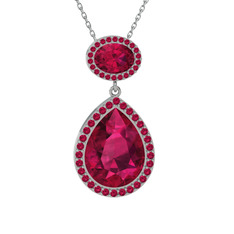 Lupine Kolye - Rodolit garnet 18 ayar beyaz altın kolye (40 cm gümüş rolo zincir) #1y7dudw