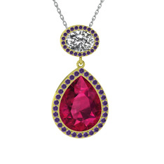 Lupine Kolye - Rodolit garnet, beyaz zirkon ve ametist 925 ayar altın kaplama gümüş kolye (40 cm beyaz altın rolo zincir) #26i130