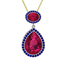 Lupine Kolye - Rodolit garnet ve lab safir 18 ayar beyaz altın kolye (40 cm gümüş rolo zincir) #273xnc