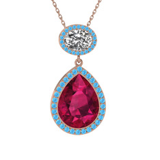 Lupine Kolye - Rodolit garnet, beyaz zirkon ve akuamarin 8 ayar rose altın kolye (40 cm rose altın rolo zincir) #2sdr5o