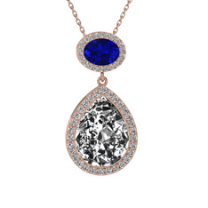 Beyaz zirkon ve lab safir 925 ayar rose altın kaplama gümüş kolye (40 cm rose altın rolo zincir)