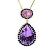 Lupine Kolye - Ametist, pembe kuvars ve lab safir 18 ayar altın kolye (40 cm altın rolo zincir) #43o9fg