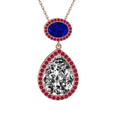 Beyaz zirkon, lab safir ve rodolit garnet 18 ayar rose altın kolye (40 cm gümüş rolo zincir)