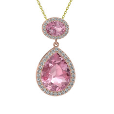 Lupine Kolye - Pembe kuvars ve beyaz zirkon 8 ayar rose altın kolye (40 cm altın rolo zincir) #6fe9ti