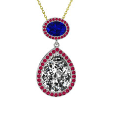 Beyaz zirkon, lab safir ve rodolit garnet 18 ayar beyaz altın kolye (40 cm altın rolo zincir)