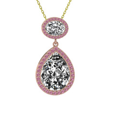 Lupine Kolye - Beyaz zirkon ve pembe kuvars 925 ayar rose altın kaplama gümüş kolye (40 cm altın rolo zincir) #8d45p5