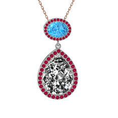 Lupine Kolye - Beyaz zirkon, akuamarin ve rodolit garnet 18 ayar beyaz altın kolye (40 cm rose altın rolo zincir) #8qpt1q