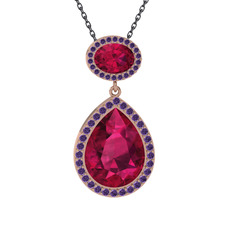 Lupine Kolye - Rodolit garnet ve ametist 8 ayar rose altın kolye (40 cm gümüş rolo zincir) #9bzt68