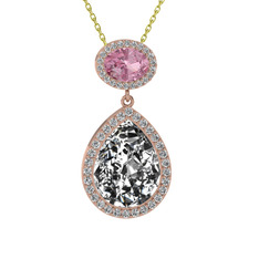 Lupine Kolye - Beyaz zirkon ve pembe kuvars 925 ayar rose altın kaplama gümüş kolye (40 cm altın rolo zincir) #9ea9u7