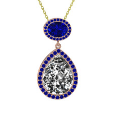 Lupine Kolye - Beyaz zirkon ve lab safir 14 ayar rose altın kolye (40 cm altın rolo zincir) #9grpy0