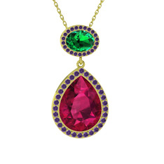 Lupine Kolye - Rodolit garnet, yeşil kuvars ve ametist 8 ayar altın kolye (40 cm altın rolo zincir) #aoagr2