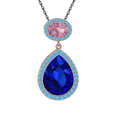 Lupine Kolye - Lab safir, pembe kuvars ve akuamarin 8 ayar rose altın kolye (40 cm gümüş rolo zincir) #ay97oz