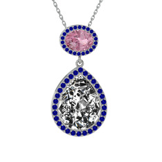 Lupine Kolye - Beyaz zirkon, pembe kuvars ve lab safir 18 ayar beyaz altın kolye (40 cm beyaz altın rolo zincir) #aydux8