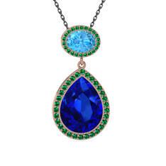 Lupine Kolye - Lab safir, akuamarin ve yeşil kuvars 925 ayar rose altın kaplama gümüş kolye (40 cm gümüş rolo zincir) #ayrd64