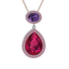 Lupine Kolye - Rodolit garnet, ametist ve pembe kuvars 18 ayar beyaz altın kolye (40 cm rose altın rolo zincir) #bwvgm3