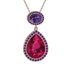 Lupine Kolye - Rodolit garnet ve ametist 925 ayar rose altın kaplama gümüş kolye (40 cm rose altın rolo zincir) #c10q62