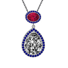 Lupine Kolye - Beyaz zirkon, rodolit garnet ve lab safir 14 ayar beyaz altın kolye (40 cm gümüş rolo zincir) #c4pyuj
