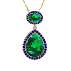 Lupine Kolye - Yeşil kuvars ve lab safir 18 ayar rose altın kolye (40 cm altın rolo zincir) #c7eyrd