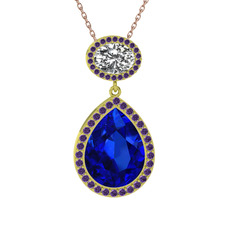 Lupine Kolye - Lab safir, beyaz zirkon ve ametist 8 ayar altın kolye (40 cm rose altın rolo zincir) #ceatis