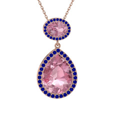 Lupine Kolye - Pembe kuvars ve lab safir 8 ayar rose altın kolye (40 cm rose altın rolo zincir) #ck3q0x