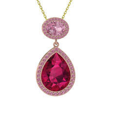Lupine Kolye - Rodolit garnet ve pembe kuvars 14 ayar rose altın kolye (40 cm altın rolo zincir) #cxlqeo