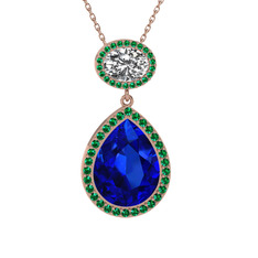 Lupine Kolye - Lab safir, beyaz zirkon ve yeşil kuvars 14 ayar rose altın kolye (40 cm rose altın rolo zincir) #dhqks1