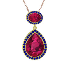 Lupine Kolye - Rodolit garnet ve lab safir 8 ayar altın kolye (40 cm rose altın rolo zincir) #diamg1