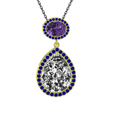 Lupine Kolye - Beyaz zirkon, ametist ve lab safir 18 ayar altın kolye (40 cm gümüş rolo zincir) #dvnrnd