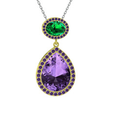 Lupine Kolye - Ametist ve yeşil kuvars 14 ayar altın kolye (40 cm beyaz altın rolo zincir) #elri7v