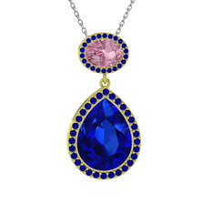 Lupine Kolye - Lab safir ve pembe kuvars 18 ayar altın kolye (40 cm gümüş rolo zincir) #f6uuot