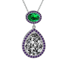 Lupine Kolye - Beyaz zirkon, yeşil kuvars ve ametist 8 ayar beyaz altın kolye (40 cm beyaz altın rolo zincir) #gatyzh