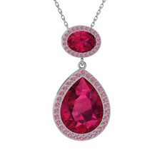 Lupine Kolye - Rodolit garnet ve pembe kuvars 8 ayar beyaz altın kolye (40 cm beyaz altın rolo zincir) #gfxlk4