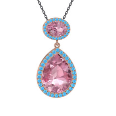 Lupine Kolye - Pembe kuvars ve akuamarin 8 ayar rose altın kolye (40 cm gümüş rolo zincir) #gqkz61